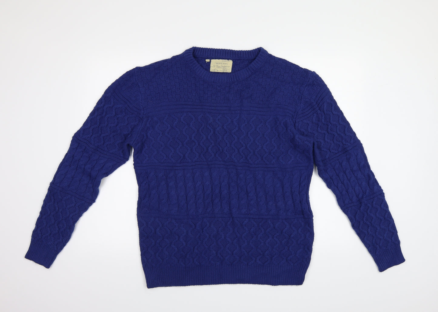 Brave Soul Mens Blue Geometric  Pullover Jumper Size XL