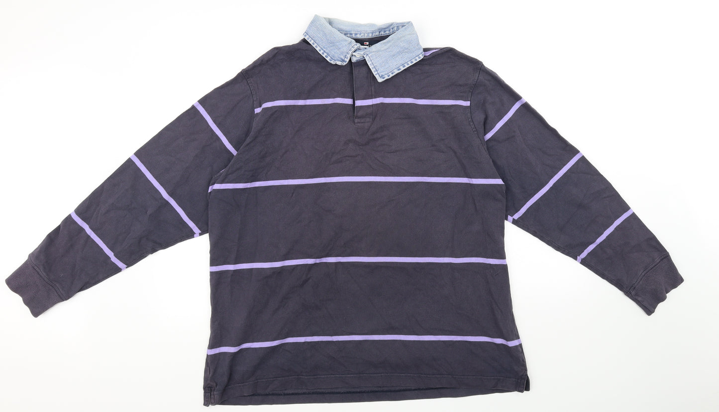 Blue Harbour Mens Blue Striped  Pullover Jumper Size XL