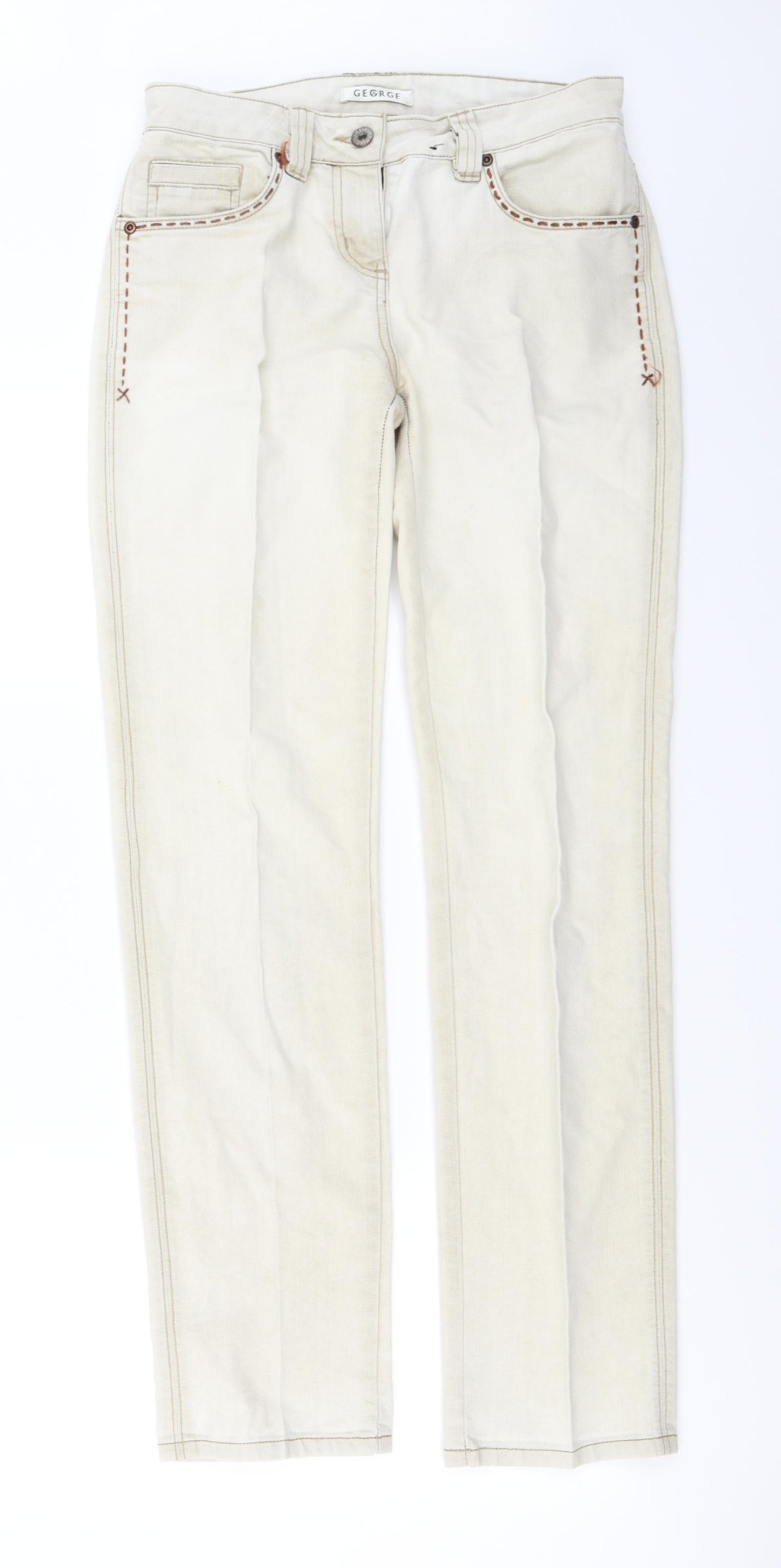 George Womens Ivory   Straight Jeans Size 8 L30 in