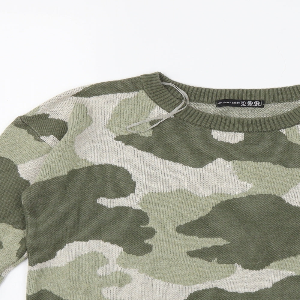 Atmosphere Womens Green Camouflage Knit Pullover Jumper Size 8