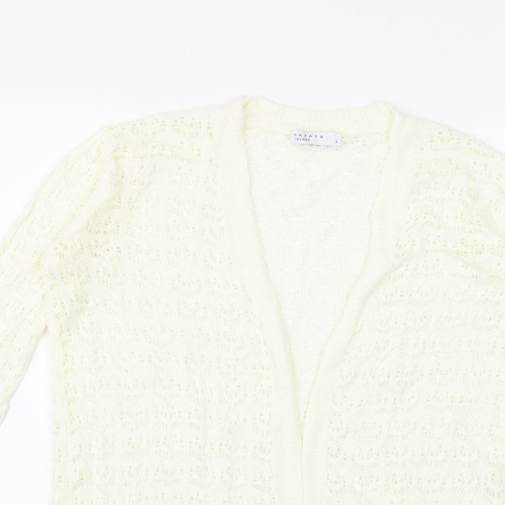 Papaya Womens White  Knit Cardigan Jumper Size S