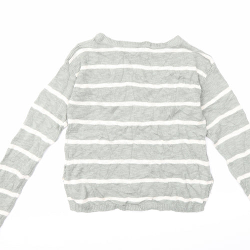 H&M Girls Green Striped Knit Pullover Jumper Size 9-10 Years
