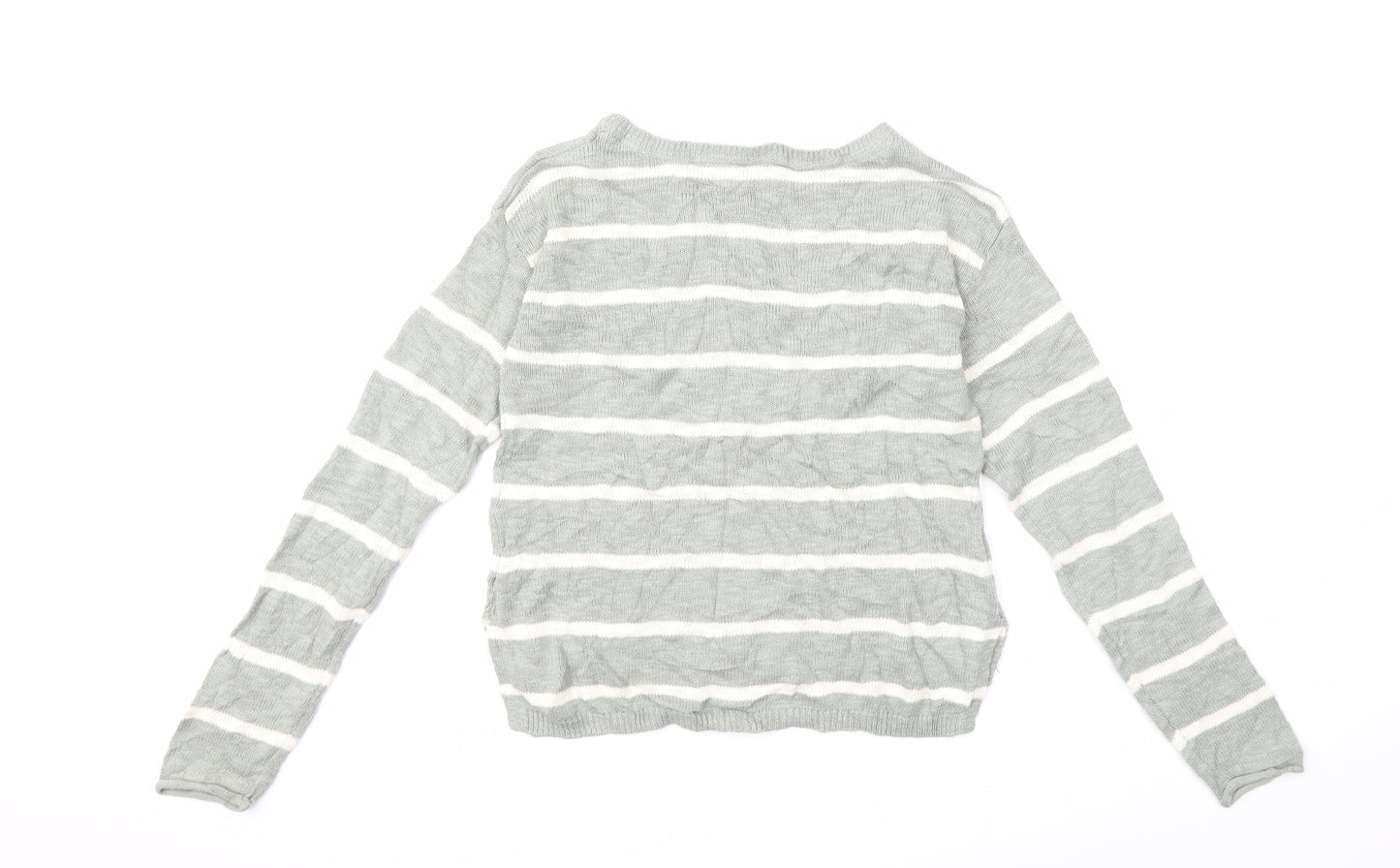 H&M Girls Green Striped Knit Pullover Jumper Size 9-10 Years