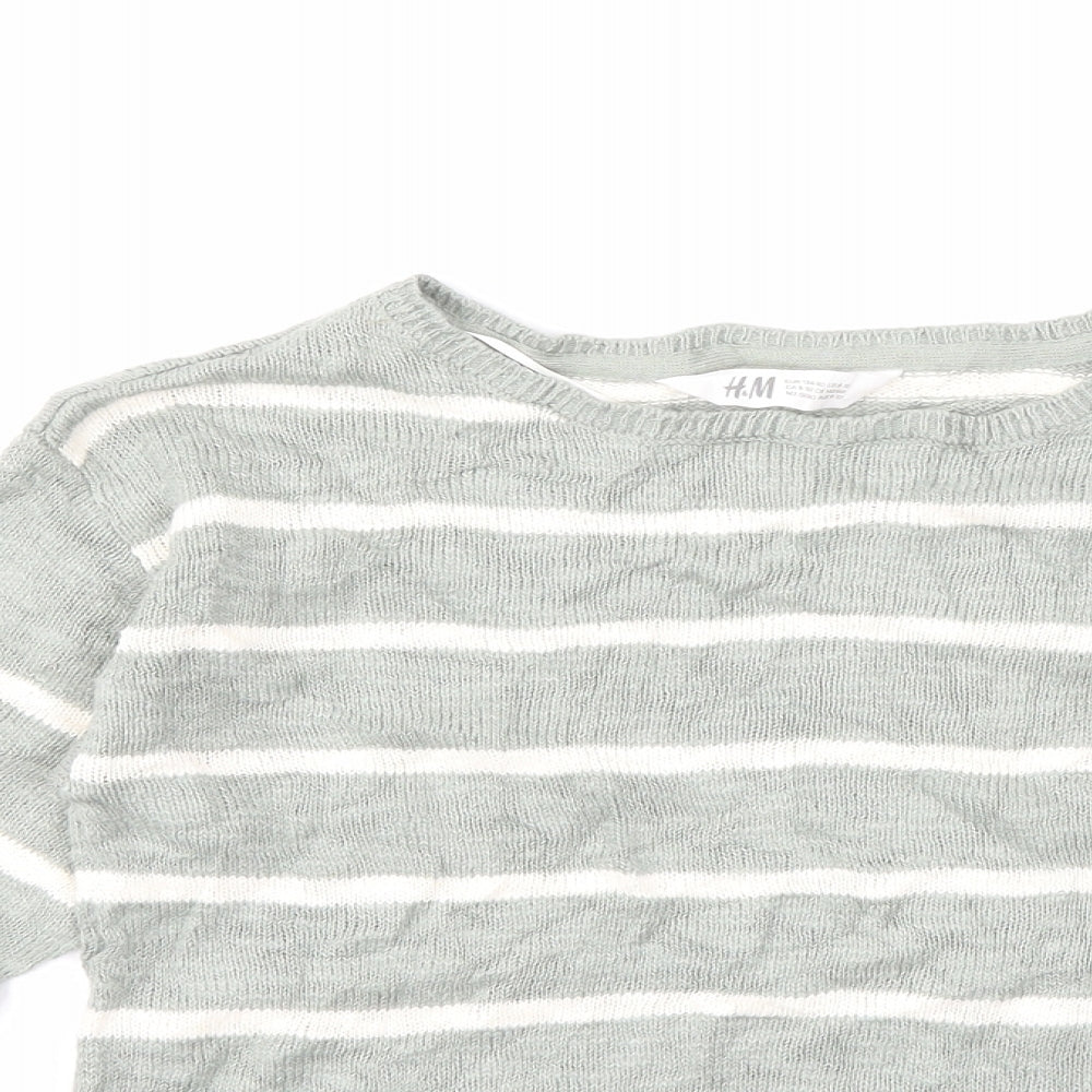 H&M Girls Green Striped Knit Pullover Jumper Size 9-10 Years