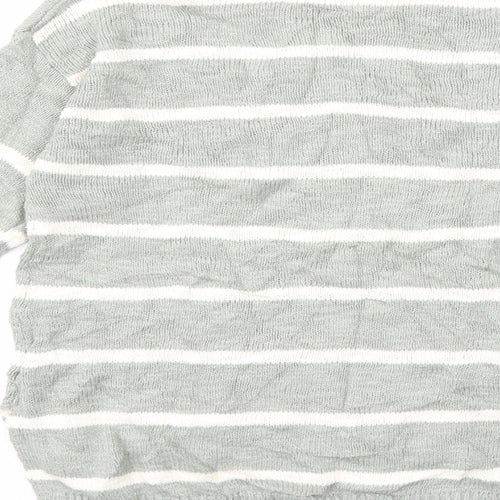 H&M Girls Green Striped Knit Pullover Jumper Size 9-10 Years