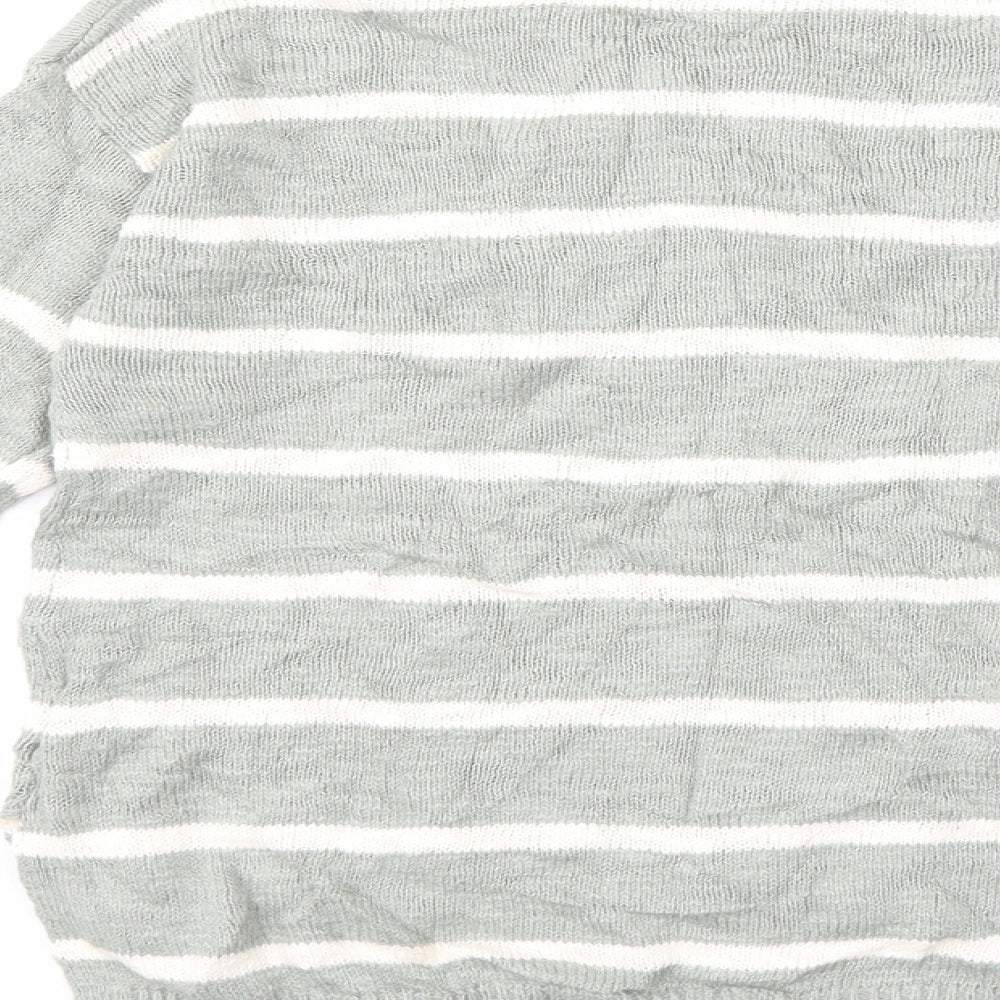 H&M Girls Green Striped Knit Pullover Jumper Size 9-10 Years