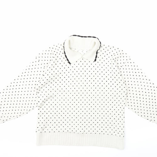 Preworn Womens White Polka Dot Knit Pullover Jumper Size L