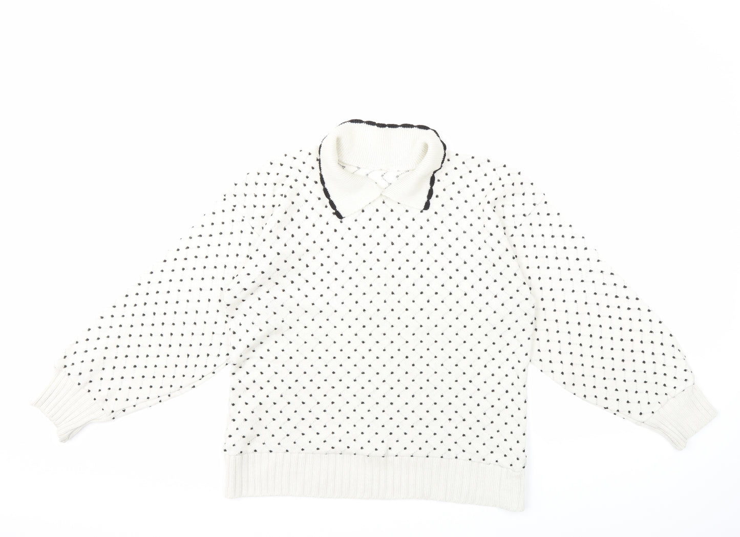 Preworn Womens White Polka Dot Knit Pullover Jumper Size L
