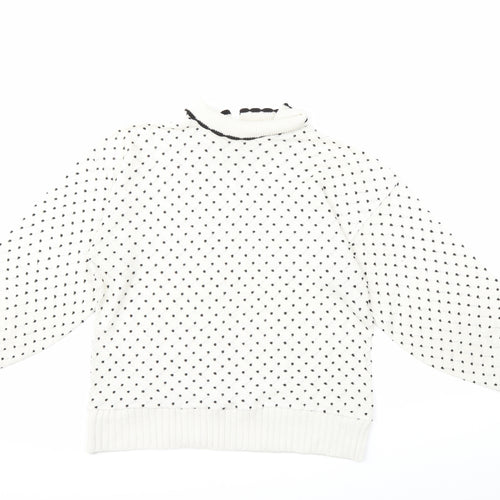 Preworn Womens White Polka Dot Knit Pullover Jumper Size L