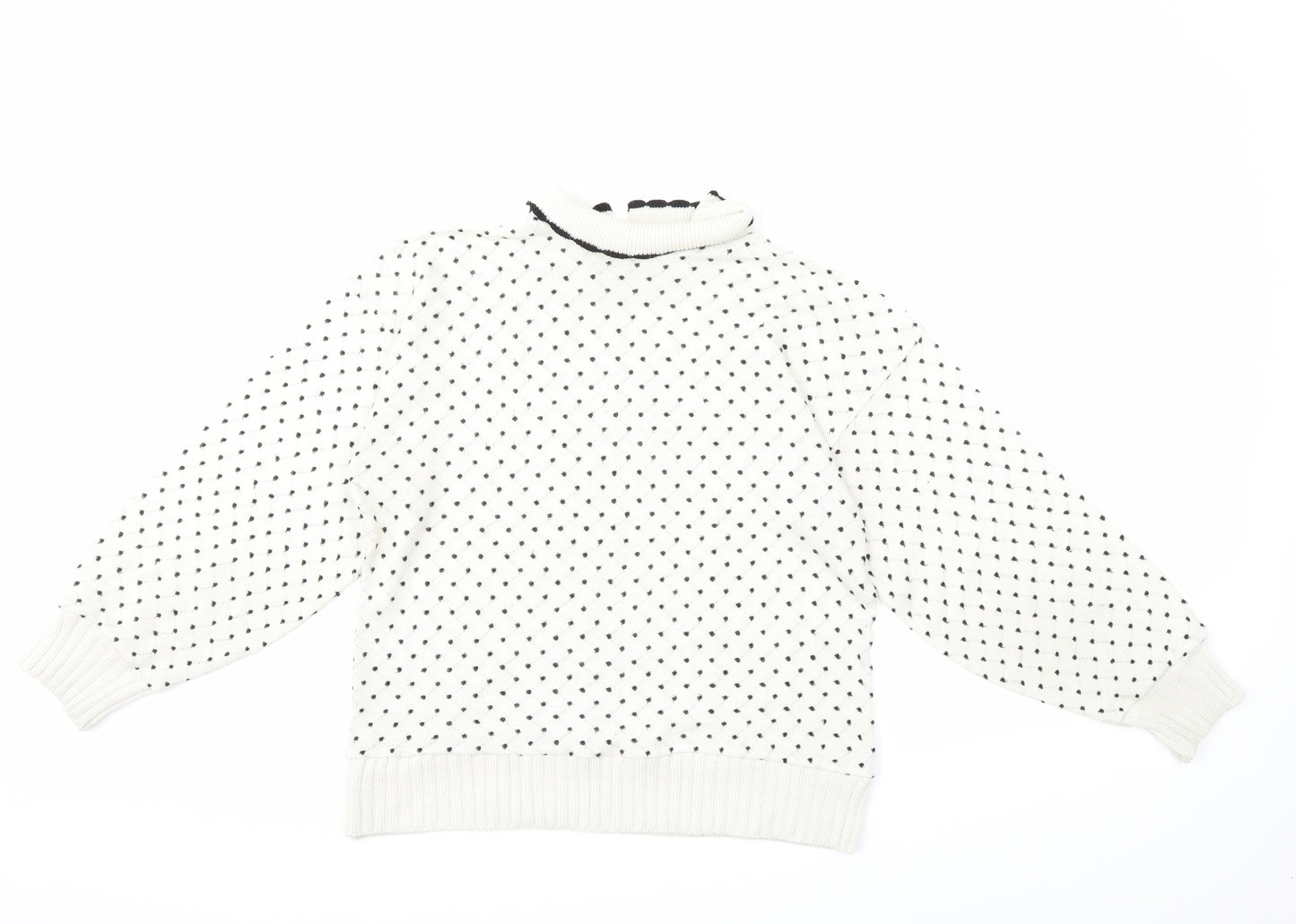 Preworn Womens White Polka Dot Knit Pullover Jumper Size L