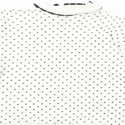 Preworn Womens White Polka Dot Knit Pullover Jumper Size L