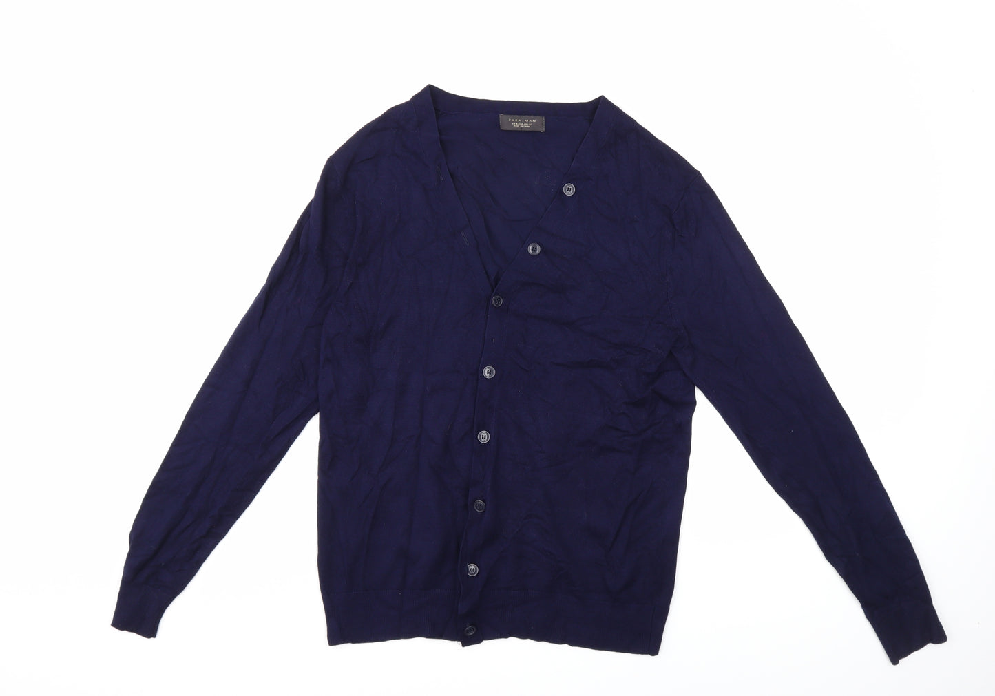 Zara Mens Blue  Knit Cardigan Jumper Size XL