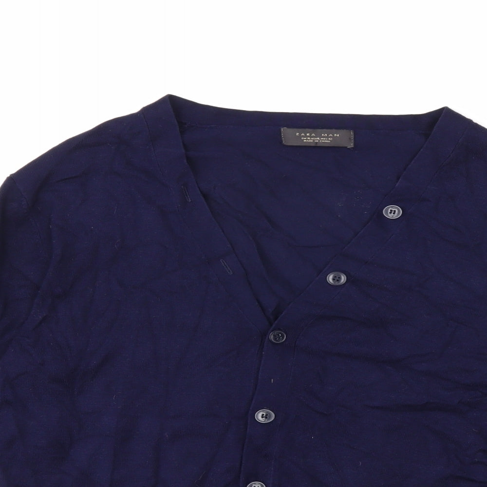 Zara Mens Blue  Knit Cardigan Jumper Size XL