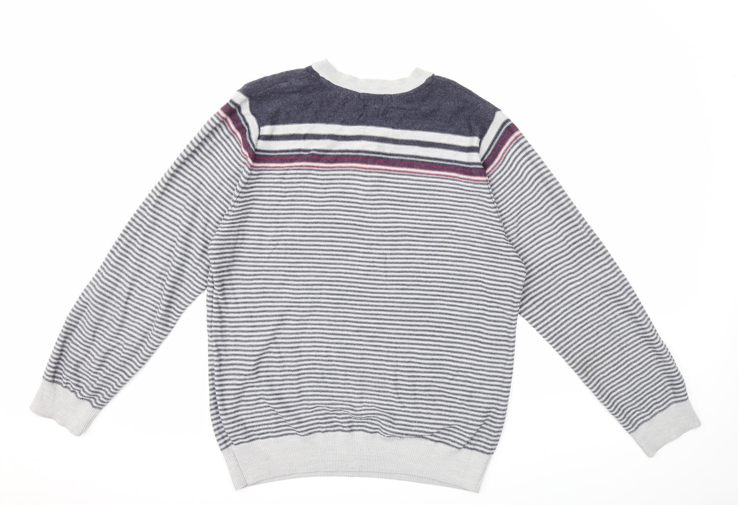 George Mens Grey Striped  Pullover Jumper Size L