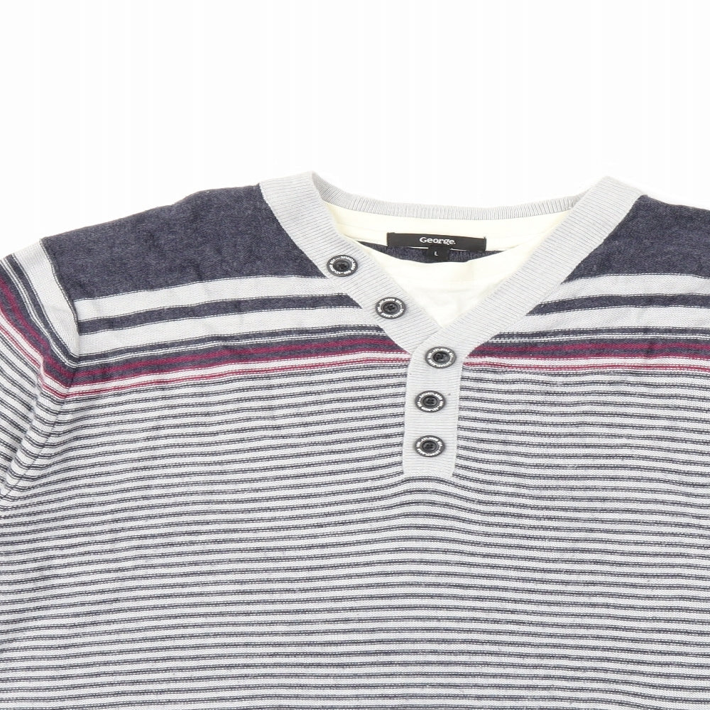 George Mens Grey Striped  Pullover Jumper Size L