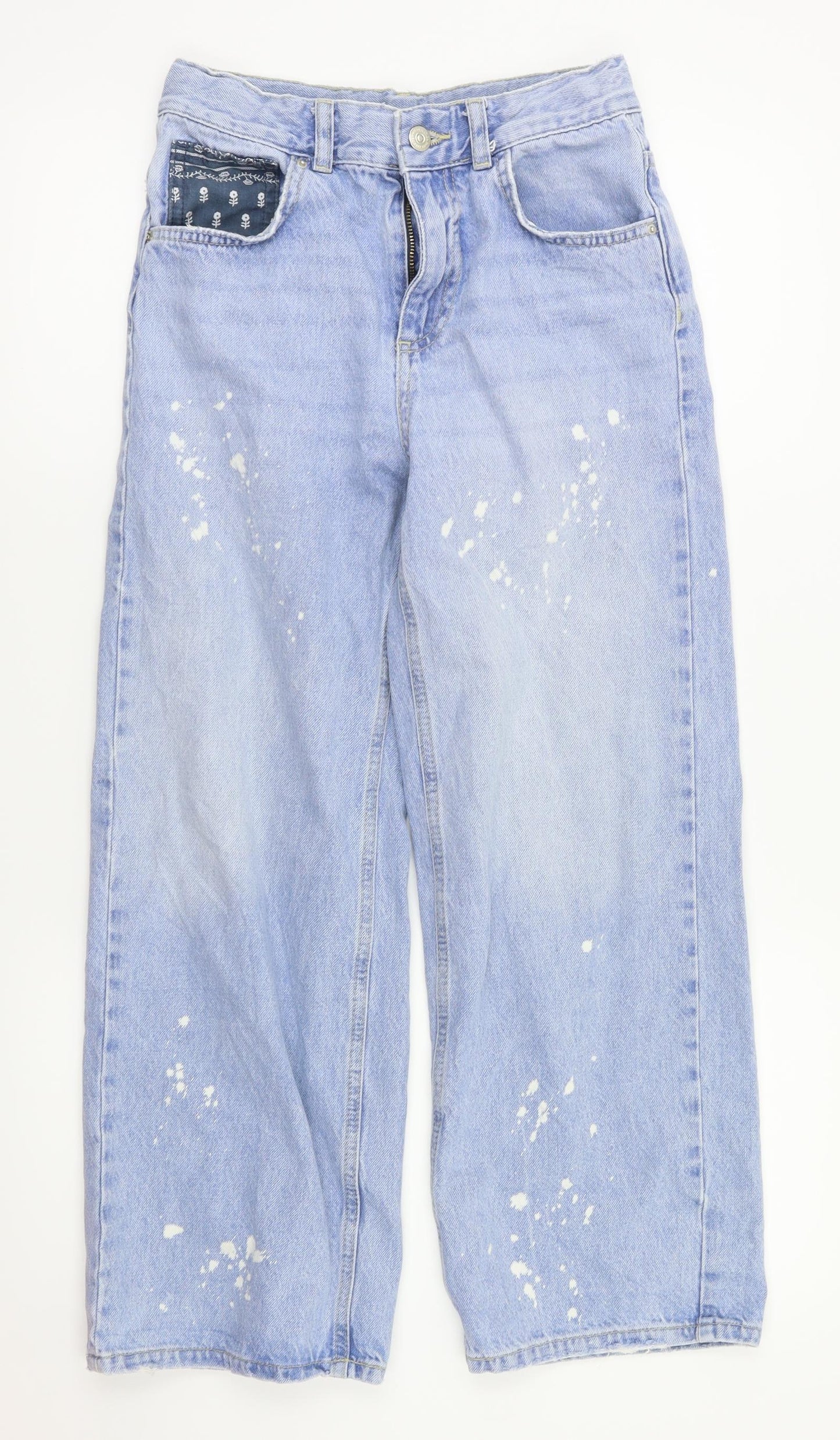Zara Girls Blue Floral  Straight Jeans Size 11-12 Years