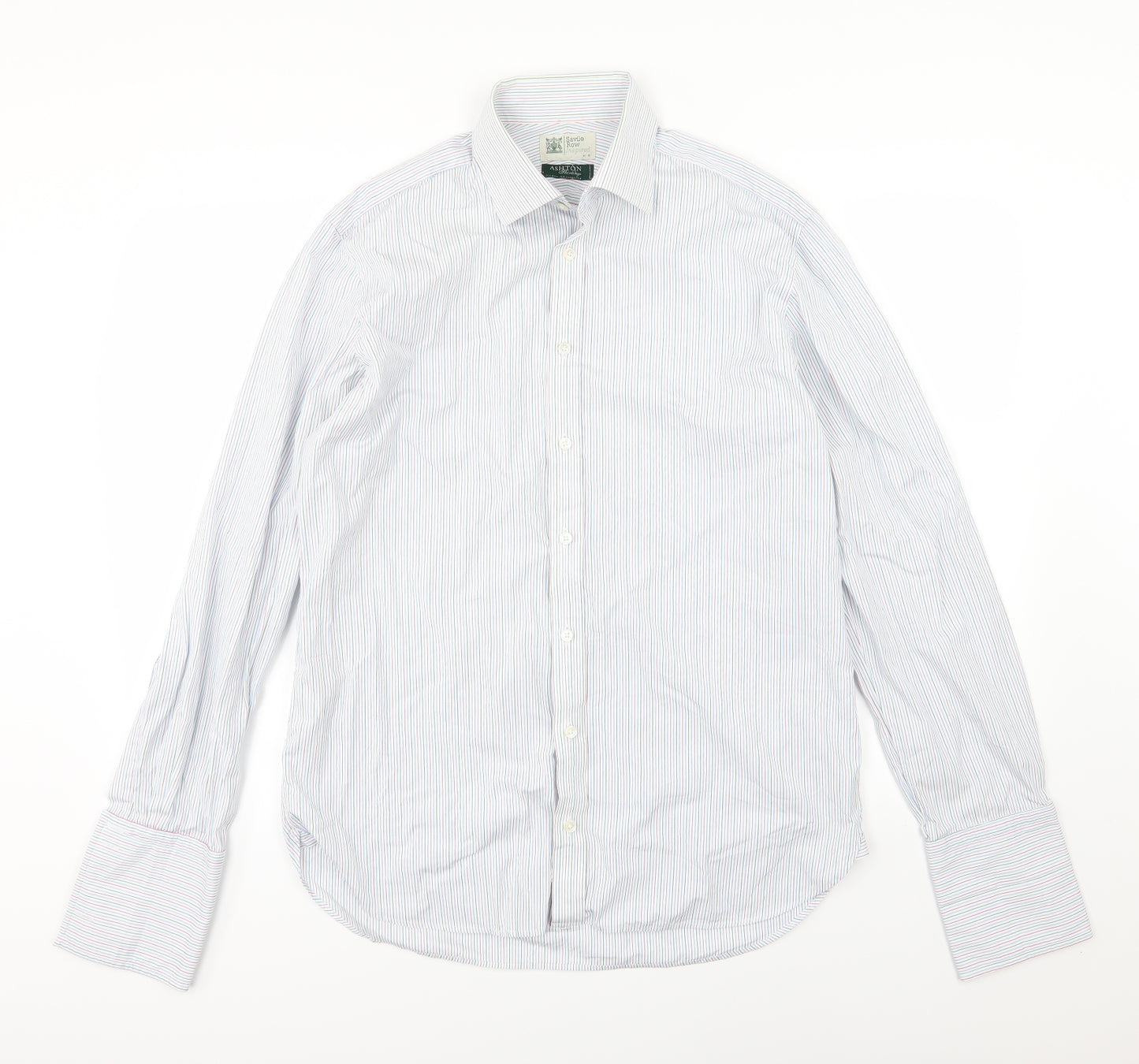 Savile Row Mens Multicoloured Striped Woven  Dress Shirt Size 16