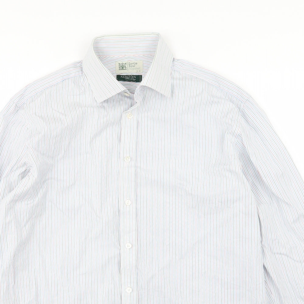 Savile Row Mens Multicoloured Striped Woven  Dress Shirt Size 16