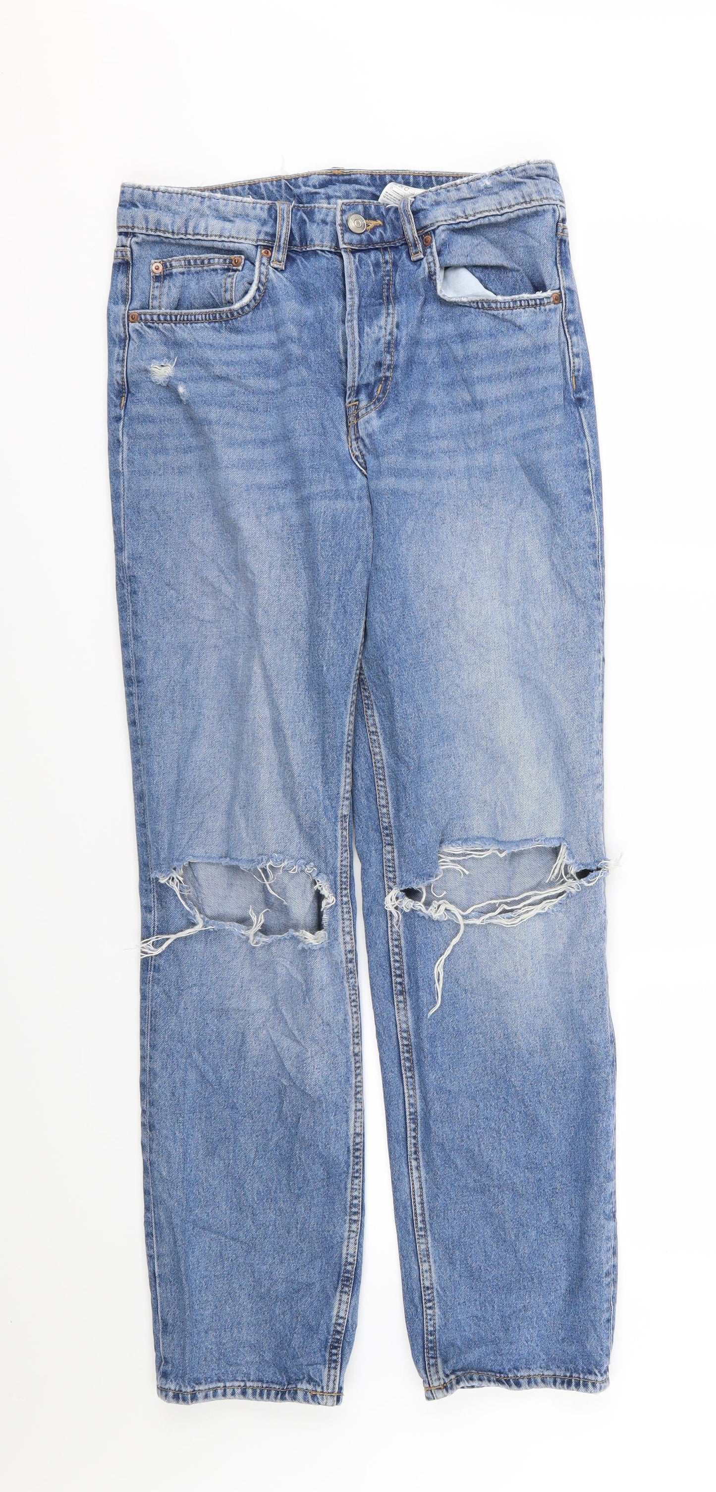 H&M Womens Blue  Denim Straight Jeans Size 8 L30 in