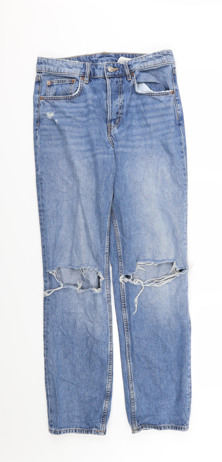 H&M Womens Blue  Denim Straight Jeans Size 8 L30 in