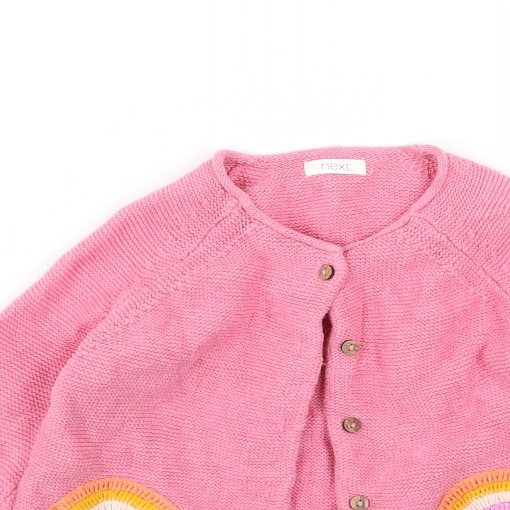 NEXT Girls Pink  Knit Cardigan Jumper Size 4-5 Years  - Rainbow