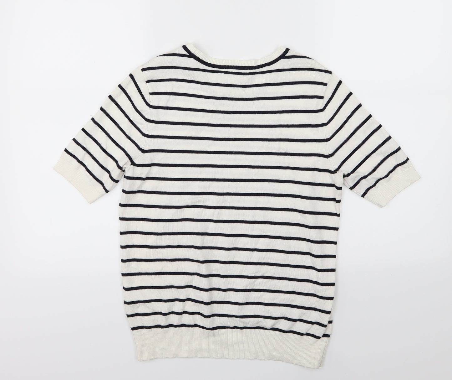 H&M Womens White Striped Knit Pullover Jumper Size S