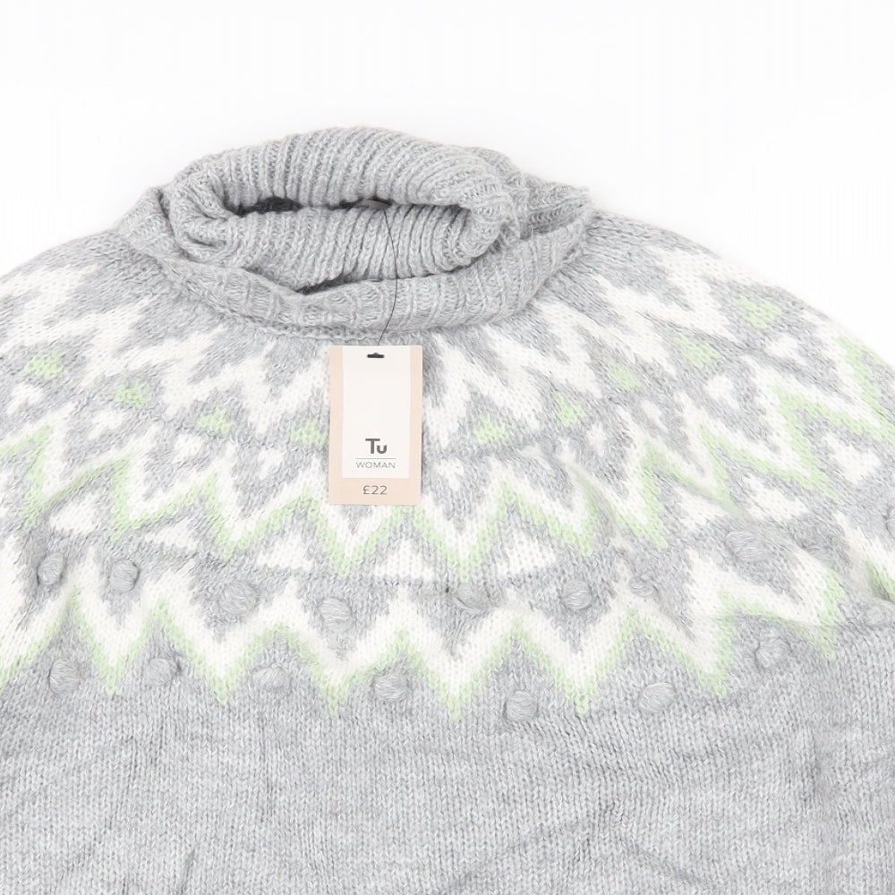 TU Womens Grey Geometric Knit Pullover Jumper Size 14