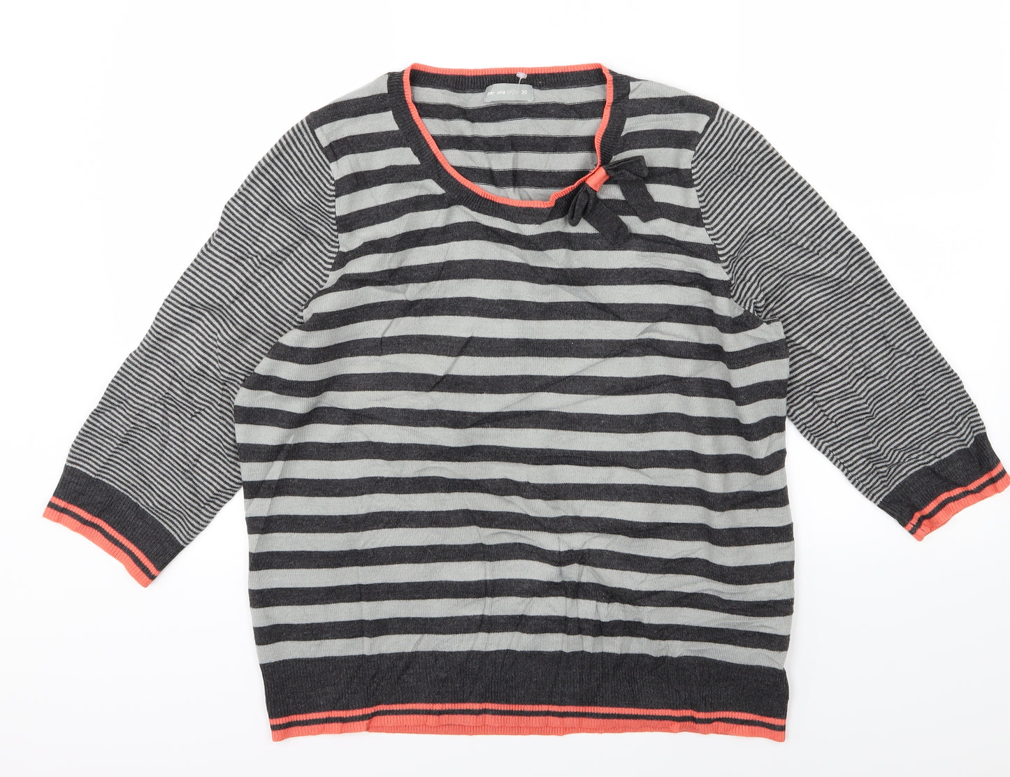 Per Una Womens Grey Striped Knit Pullover Jumper Size 20
