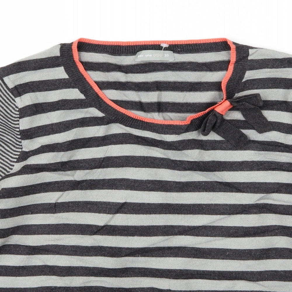 Per Una Womens Grey Striped Knit Pullover Jumper Size 20