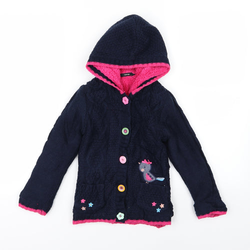 George Girls Blue Floral Knit Cardigan Jumper Size 5-6 Years  - Fleece Lined
