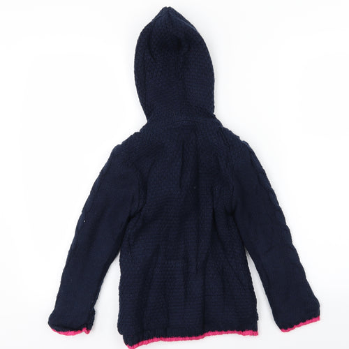 George Girls Blue Floral Knit Cardigan Jumper Size 5-6 Years  - Fleece Lined