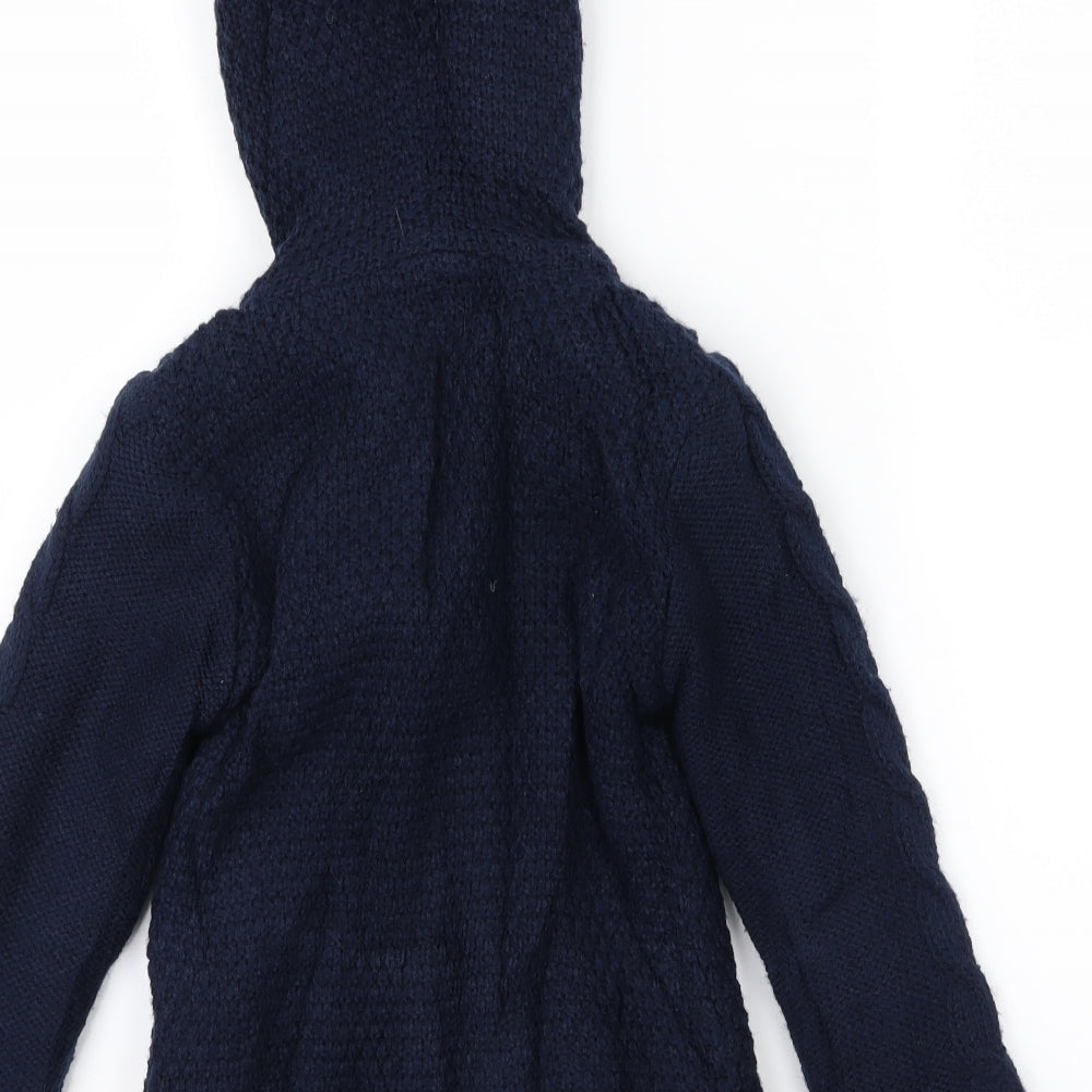George Girls Blue Floral Knit Cardigan Jumper Size 5-6 Years  - Fleece Lined