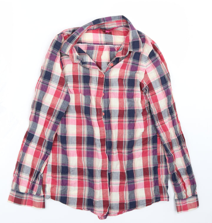 Boohoo Womens Pink Check Basic Button-Up Size 8