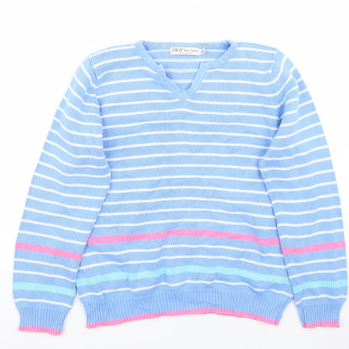 EWM Womens Blue Striped  Pullover Jumper Size M