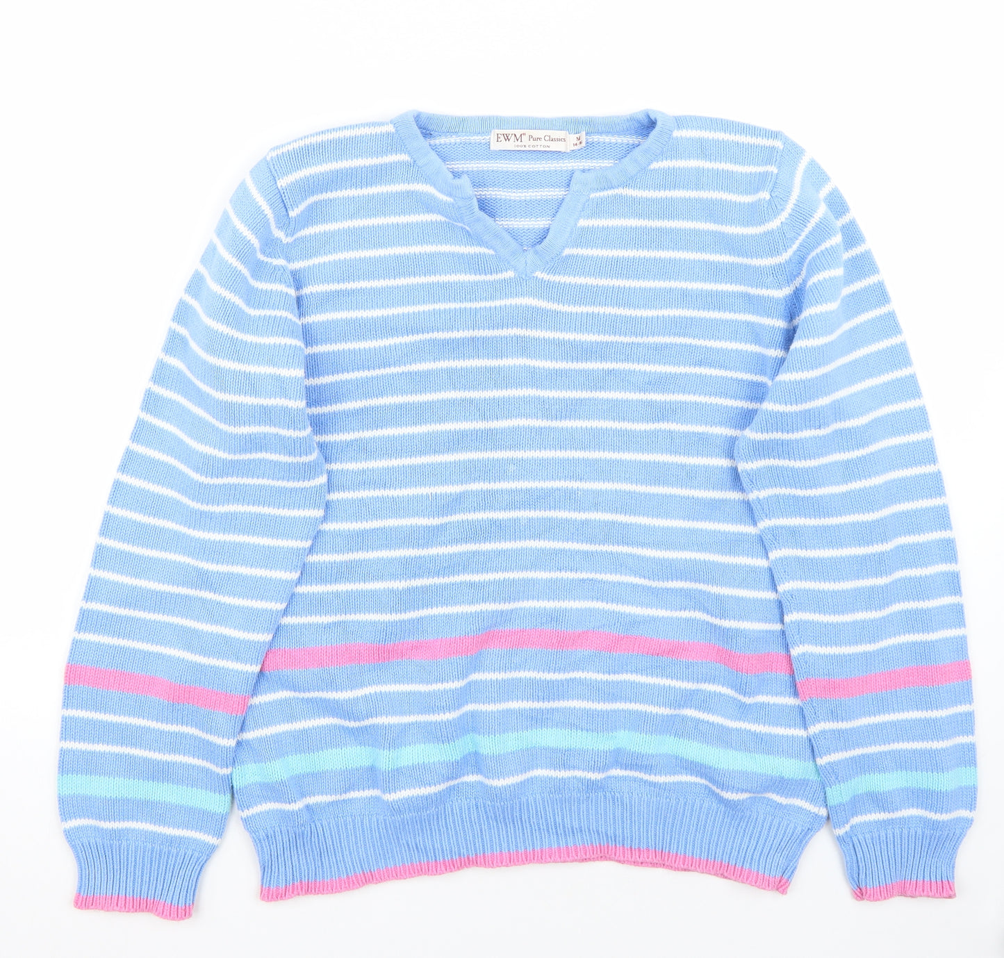 EWM Womens Blue Striped  Pullover Jumper Size M