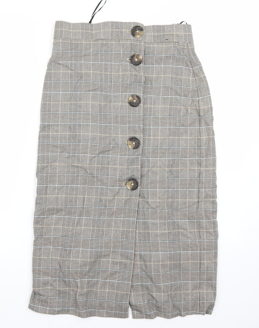 Front view of Marks & Spencer women’s brown a-line skirt, size UK 8