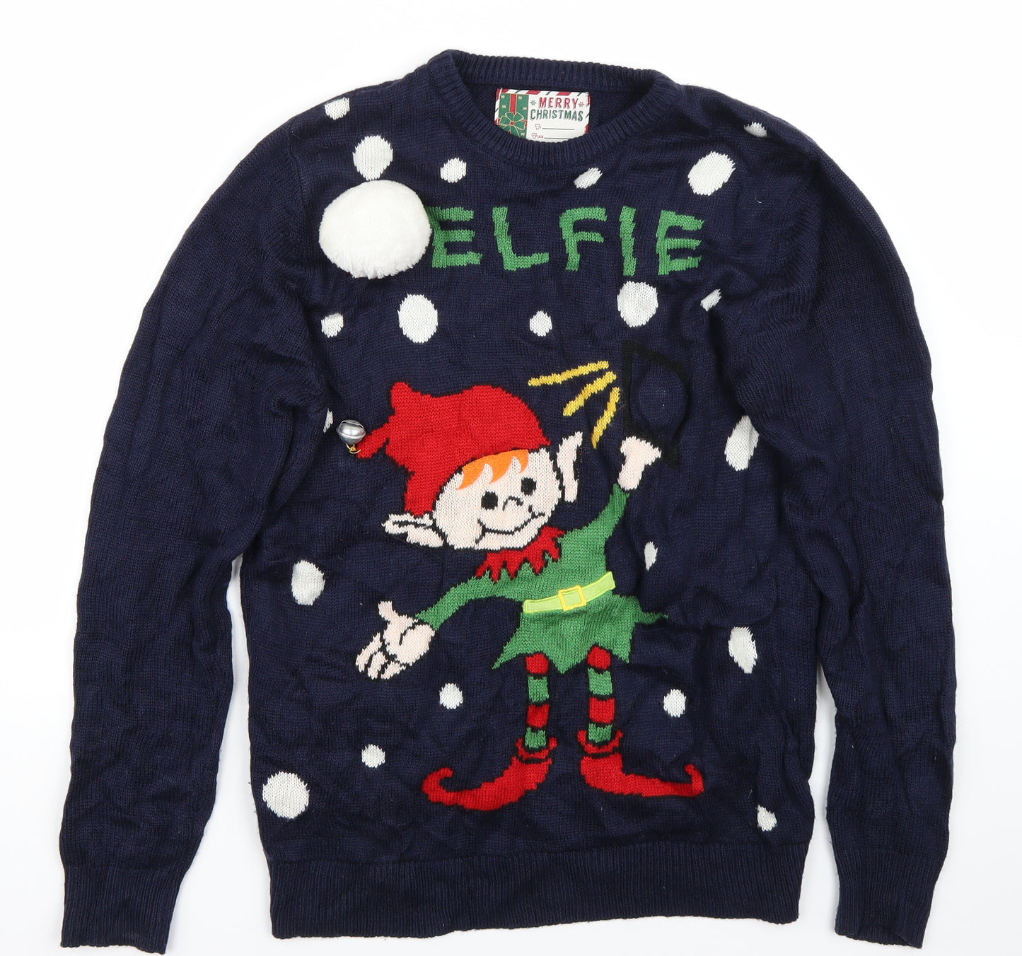 Merry Christmas Mens Blue   Pullover Jumper Size S