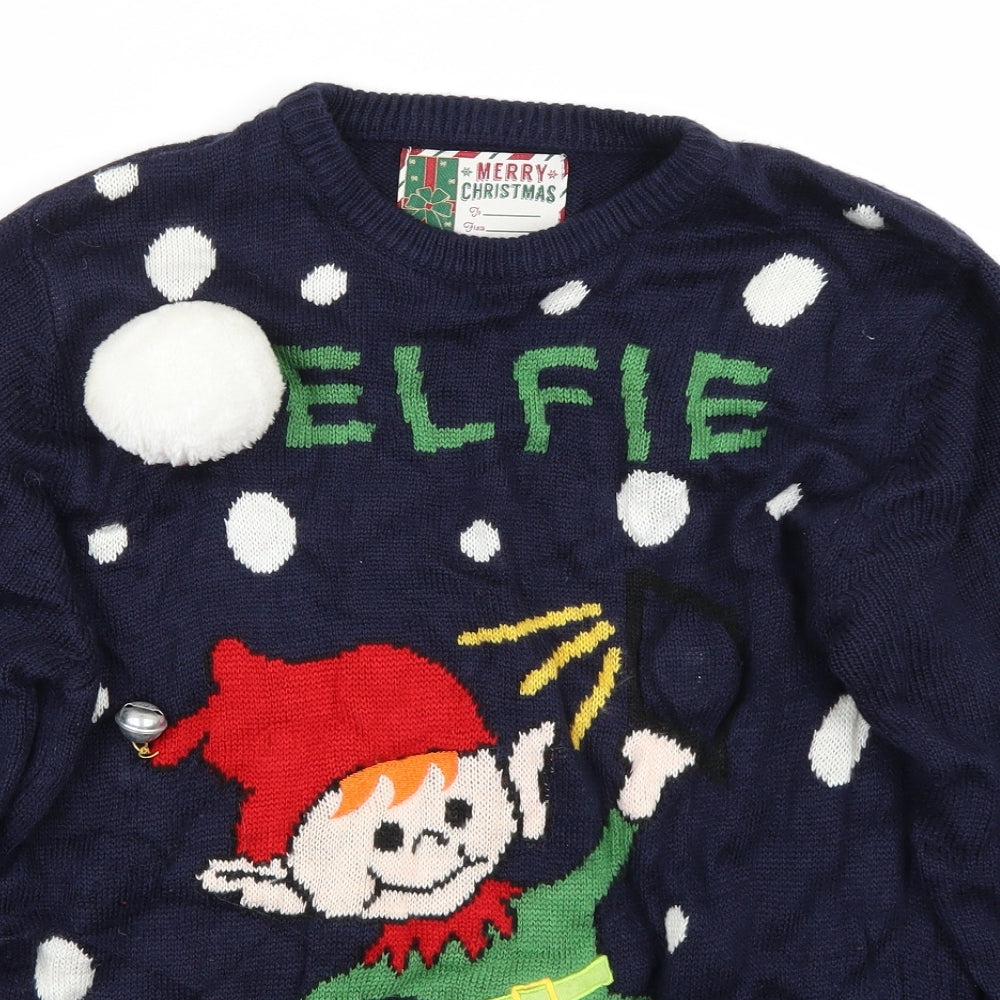 Merry Christmas Mens Blue   Pullover Jumper Size S