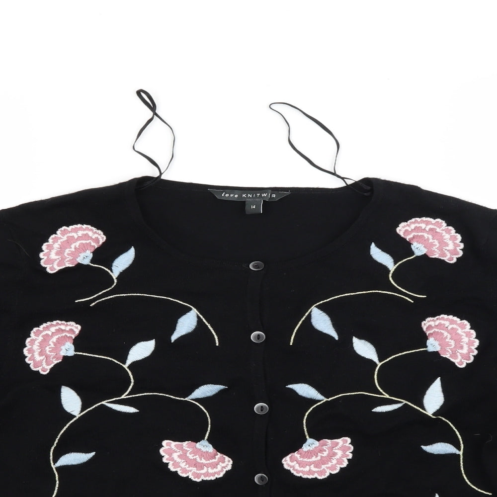 Bonmarché Womens Black Floral  Cardigan Jumper Size 14