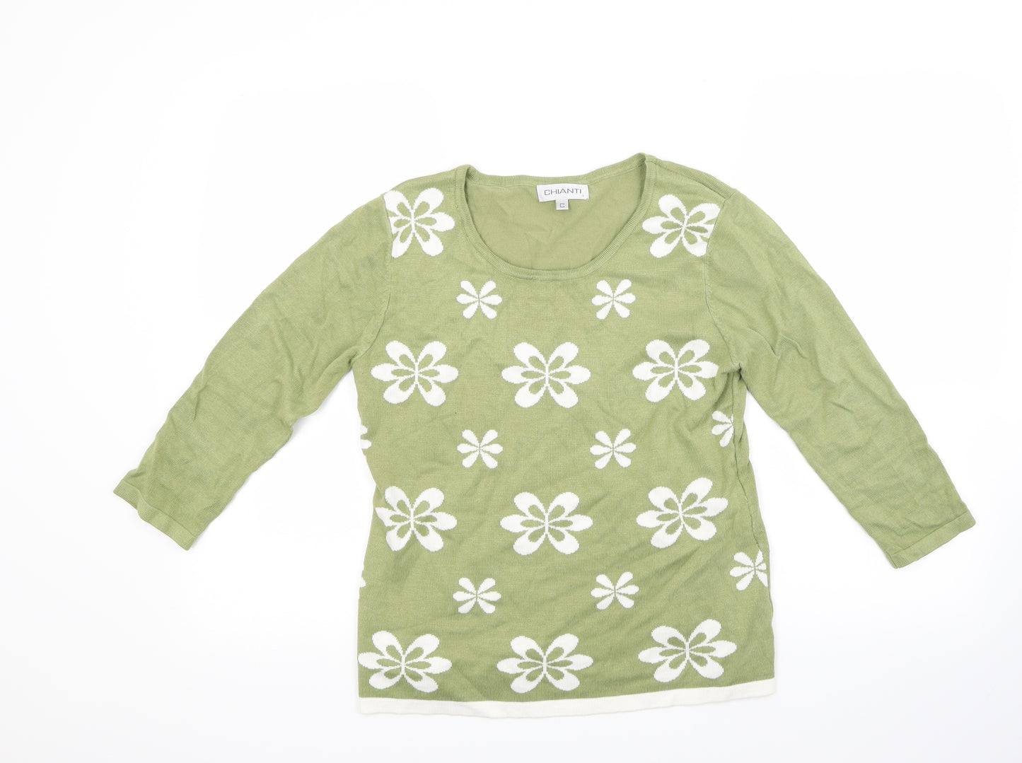 Chianti Womens Green Floral  Pullover Jumper Size S