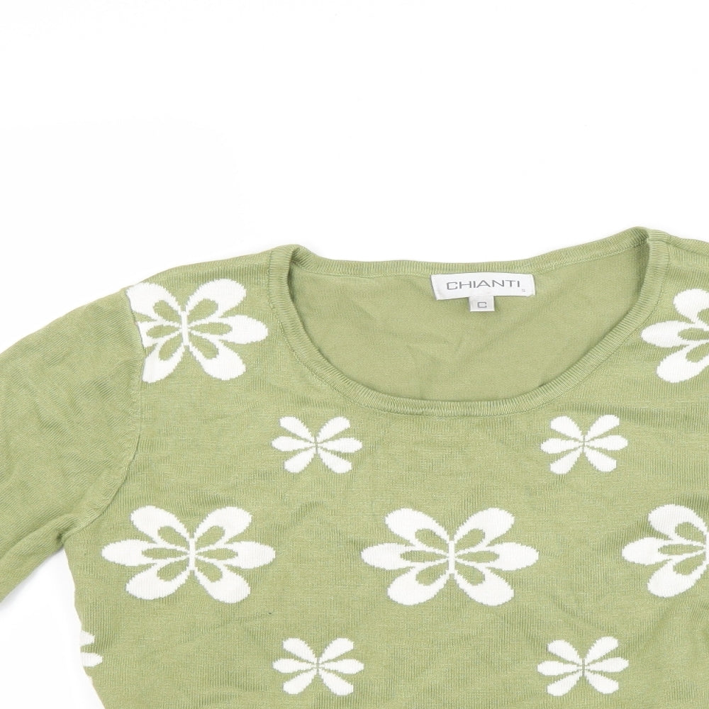 Chianti Womens Green Floral  Pullover Jumper Size S