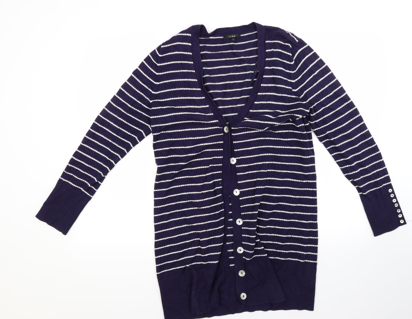 Linea Womens Blue Striped  Cardigan Jumper Size L