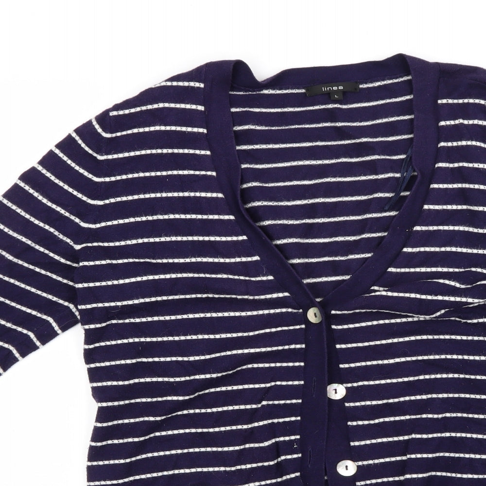 Linea Womens Blue Striped  Cardigan Jumper Size L