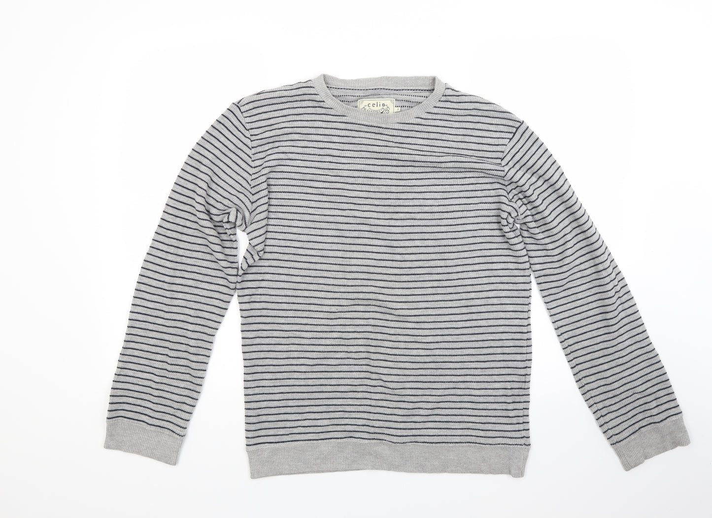 celio Mens Grey Striped  Pullover Sweatshirt Size S