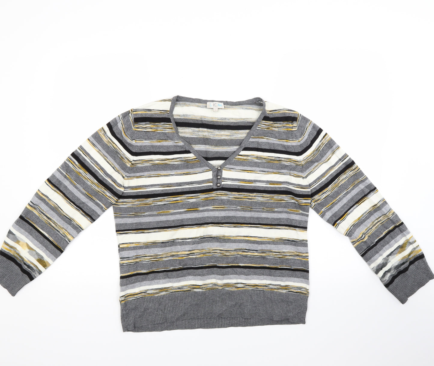 CC Womens Grey Striped  Pullover Jumper Size L