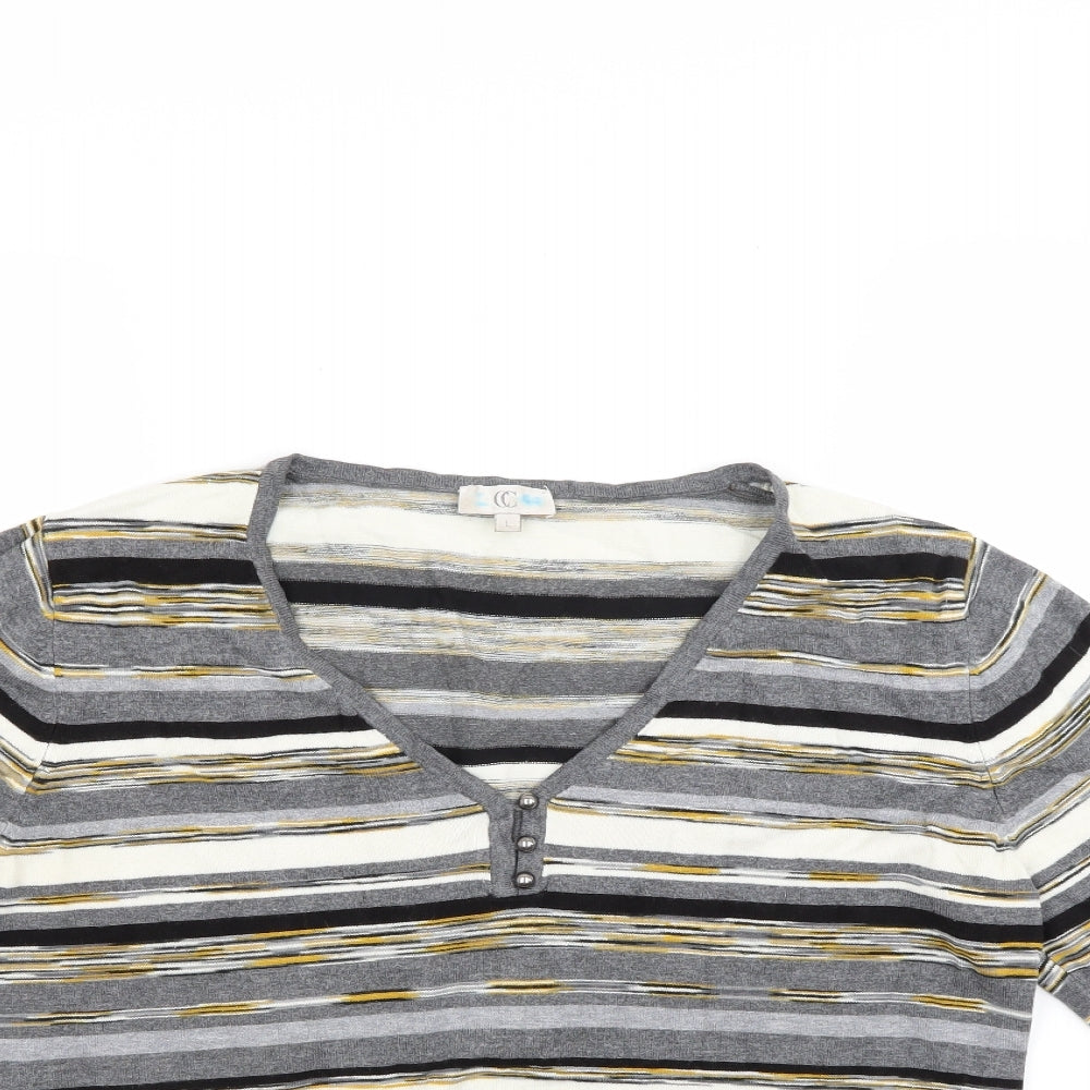 CC Womens Grey Striped  Pullover Jumper Size L