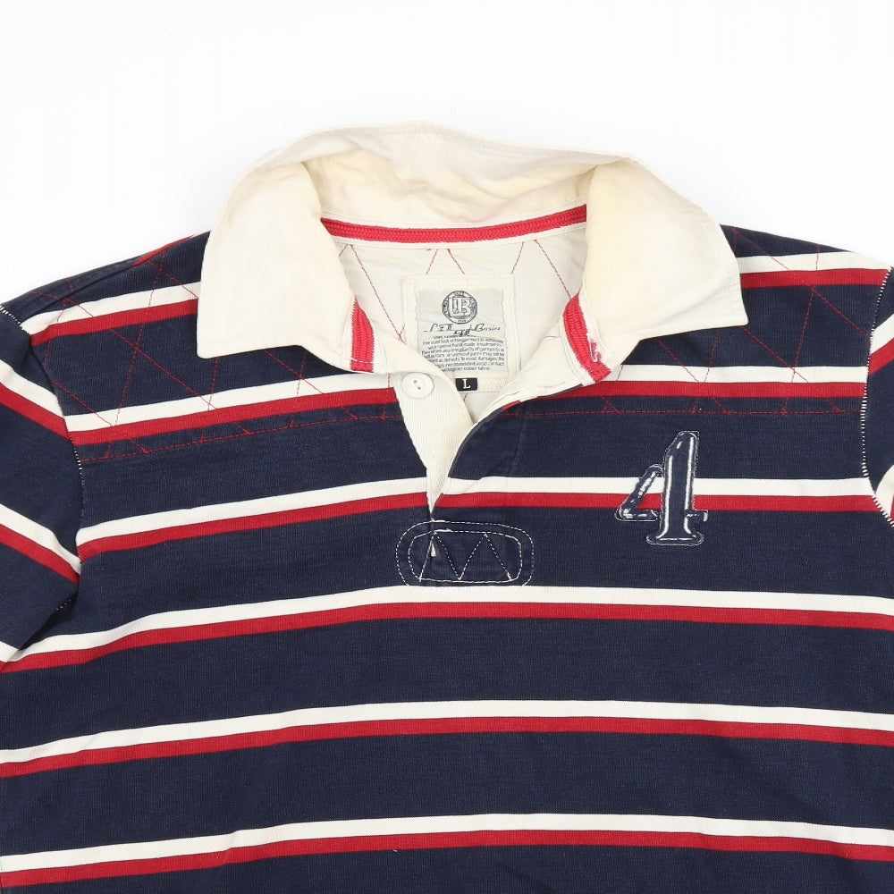 LTB Mens Blue Striped   Polo Size L