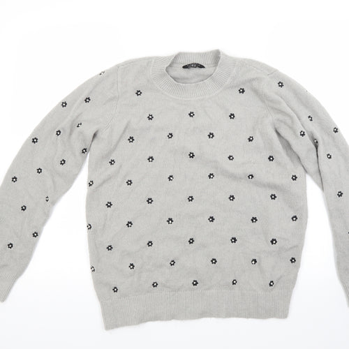 Amara Womens Grey Floral  Pullover Jumper Size 8