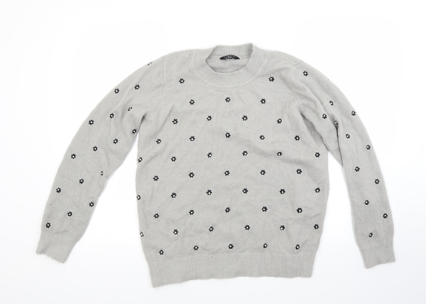 Amara Womens Grey Floral  Pullover Jumper Size 8