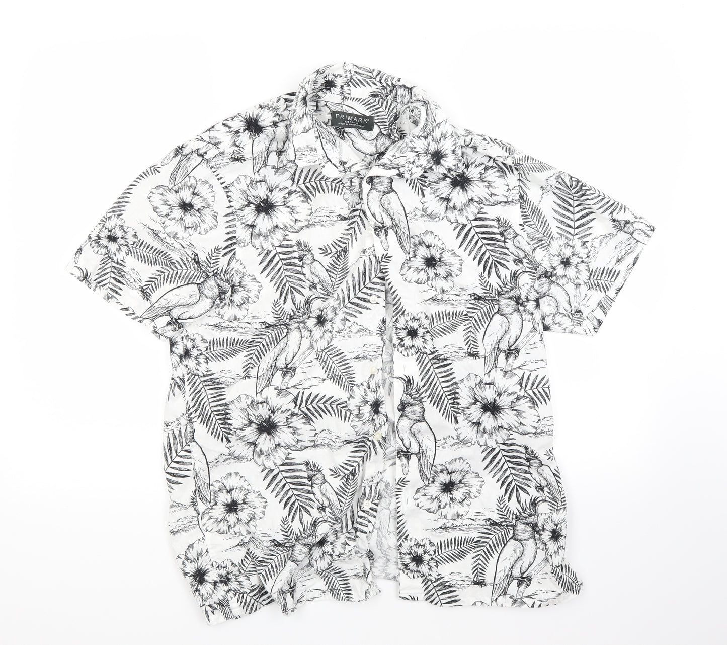 medium Mens White Floral   Button-Up Size M